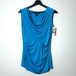 NWT Alfani Vibrant Blue Drape Sleeveless Blouse Size XS